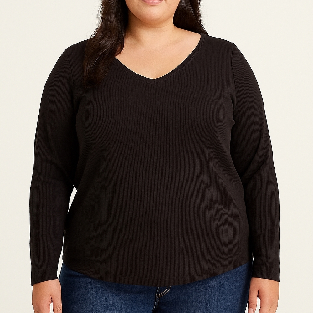 Amazon Essentials Black V-Neck Long Sleeve Top – Women’s XXL